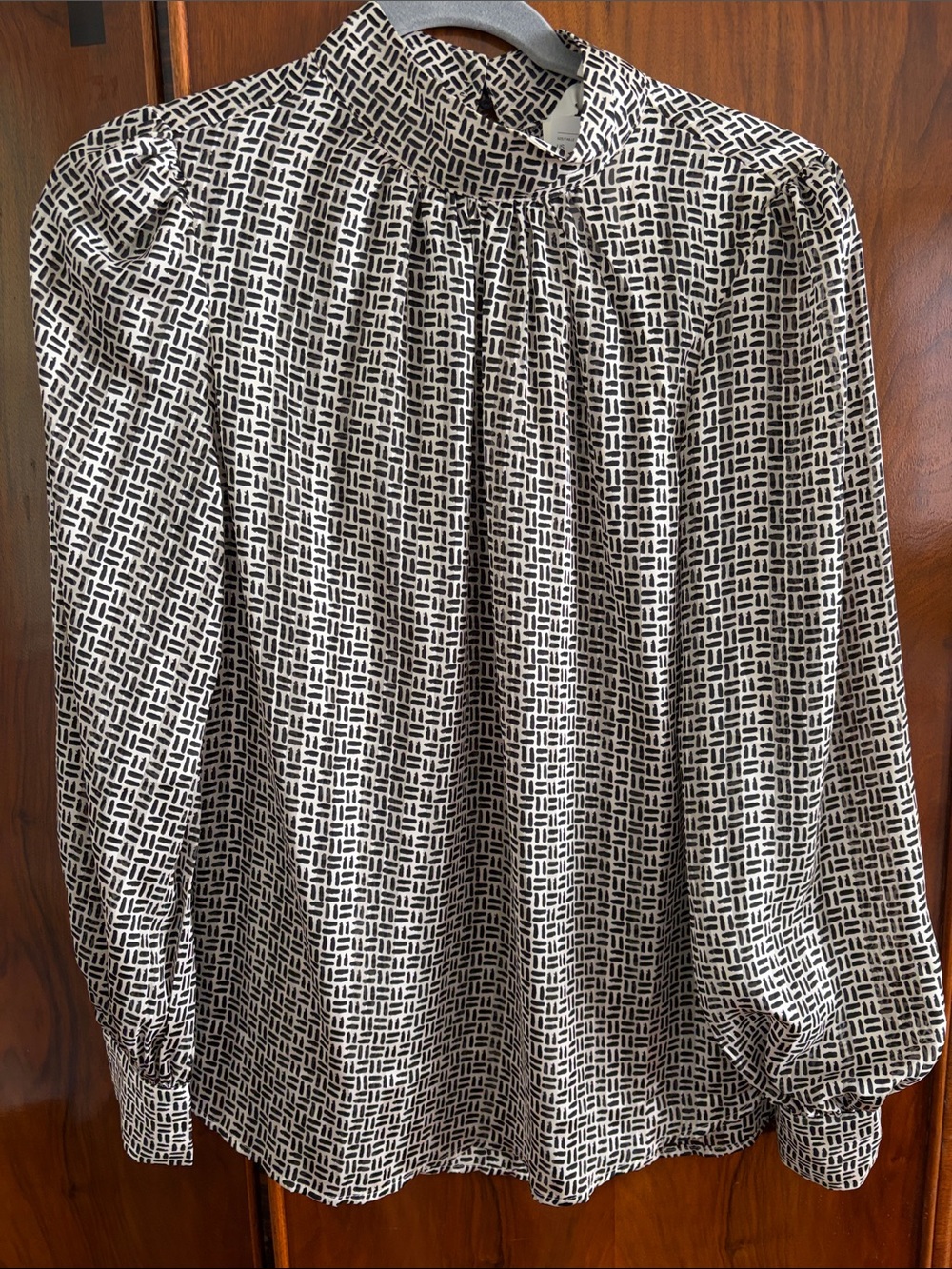 H&M Black and White Geometric Long-Sleeve Blouse